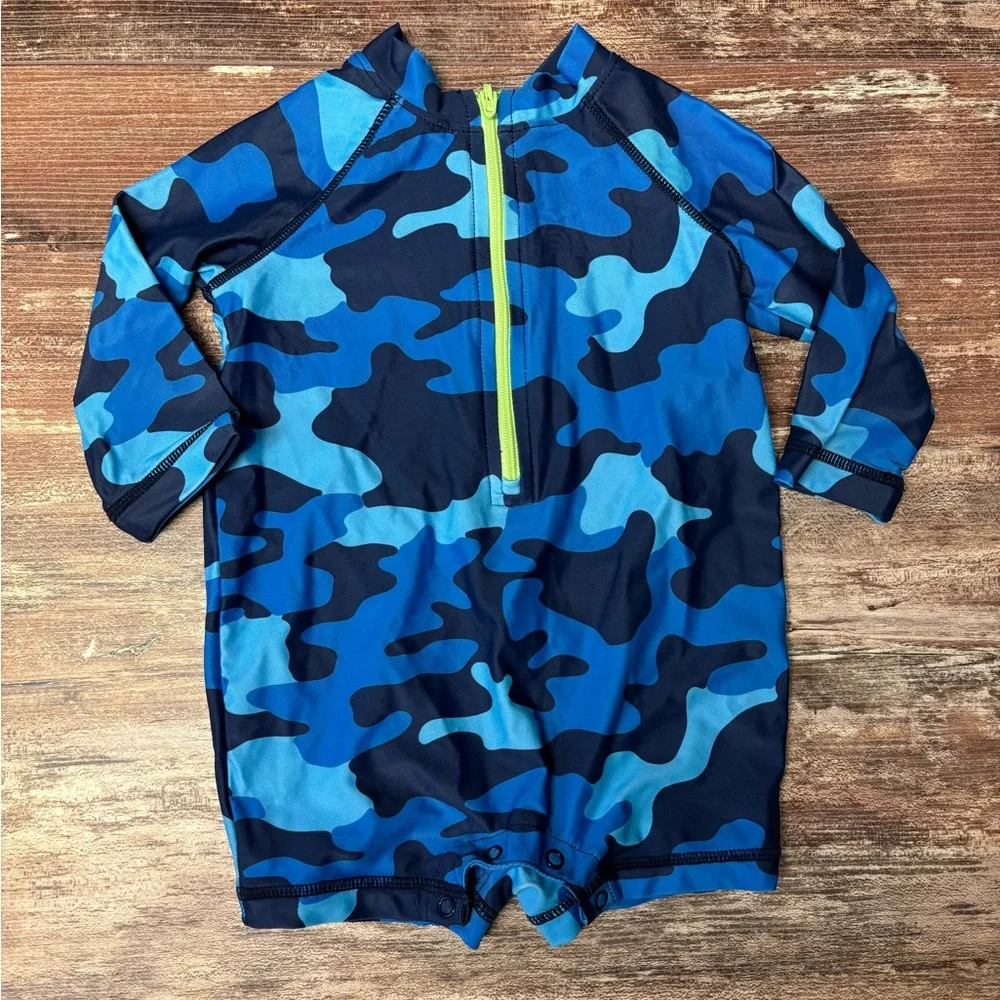 Primary | One-Piece Zipper Rash Guard Blue Camo, 3-6 Months - Picture 2 of 6
